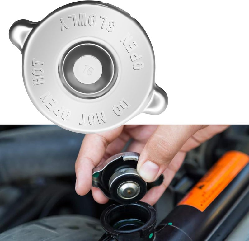 QQWD غطاء رادياتير 1PC، 16PSI ملحقات سيارات مقاومة للماء ومضادة للتسرب، غطاء تبريد بديل بتصميم مزدوج، غطاء ختم رادياتير عالمي لمعظم السيارات (فضي) - Image 1